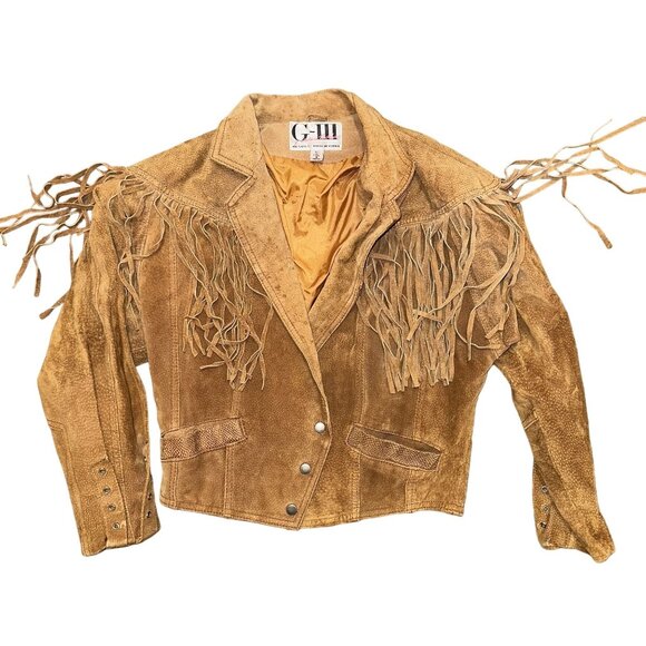 G-III Leather Fashions Brown Suede Leather Fringe Western Jacket Women's S - Picture 1 of 6